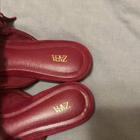 Zara Women's Red Suede Mules with Gold Buckle - Picture 2 of 3